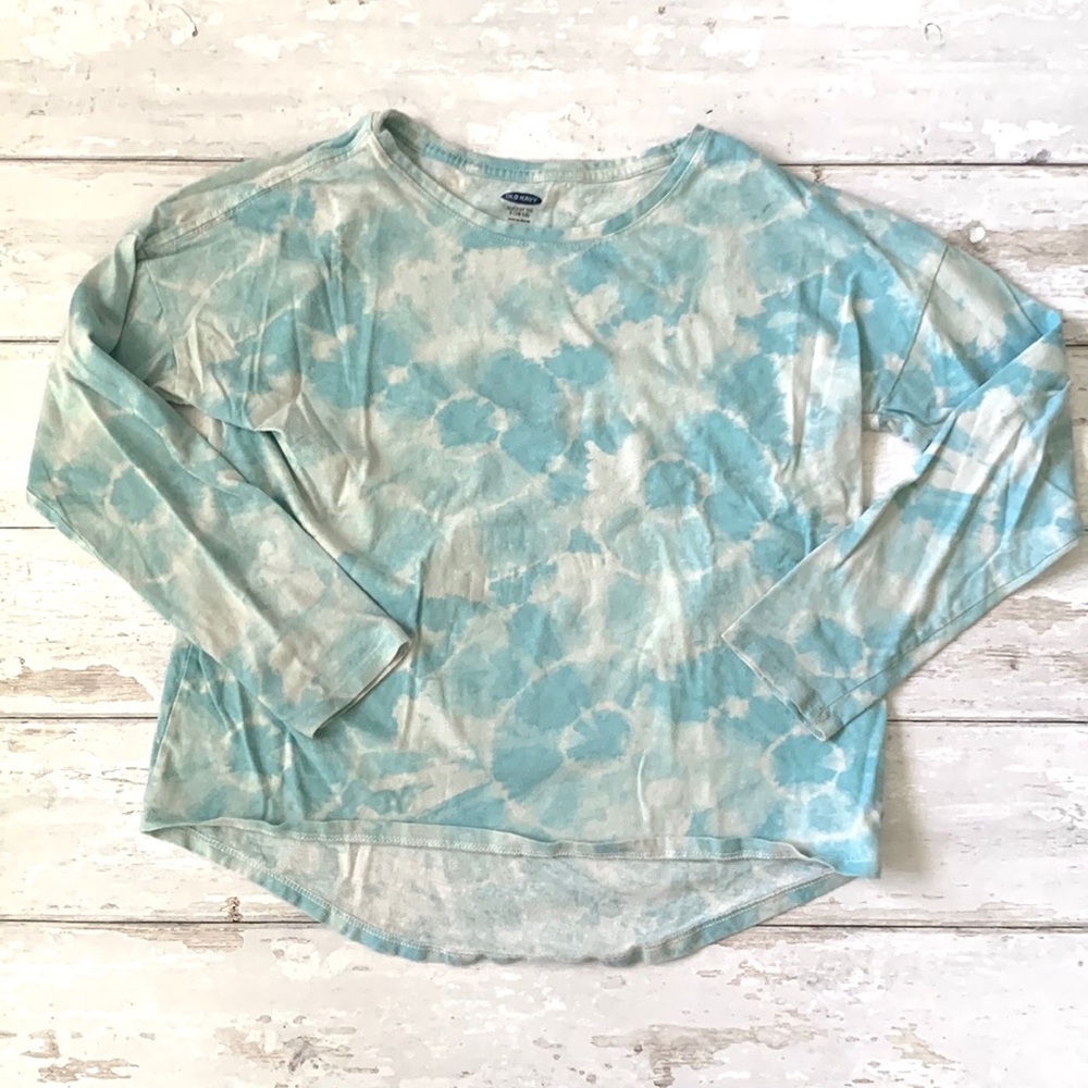 Old Navy 10/12 Girls Blue White Toe Dye Softest Tee Long Sleeve Shirt Size 10 12